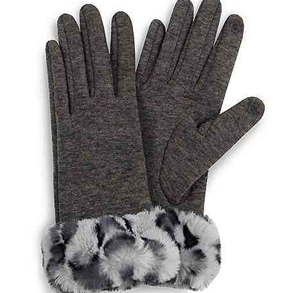 Leopard Grey faux fur cuff gloves